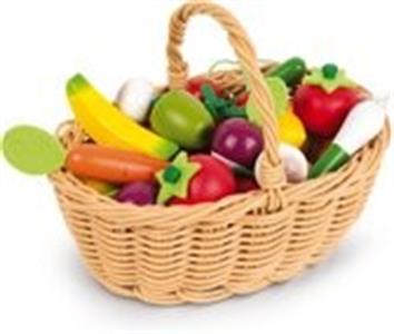 Mandje met houten groenten en fruit (24st.)