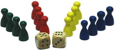 Pionnen set 4x4st. + 2 dobbelstenen