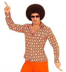 Seventies blouse met oranje ruit (kleding volwassene)