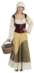 Middeleeuwse boerinkostuum met rood lijfje en kapje (2-delig) (kleding volwassene)