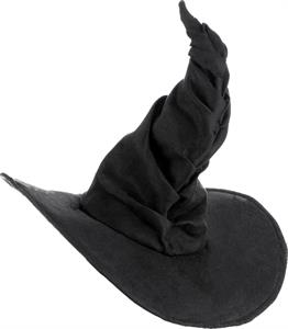 Heksenhoed zwart met kromme punt (hoed)