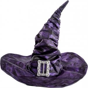 Heksenhoed met zilveren gesp + grote rand (hoed)