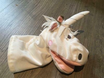 Eenhoorn wit met roze roosjes (handpop)