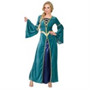 Lange blauwgroene jurk middeleeuwen (kleding volwassene)