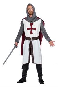 Ridderkostuum wit met rood kruis (kleding volwassene)
