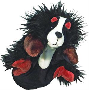 Zwarte pluizige hond (handpop)