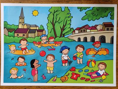 Zomer - Spelen in de rivier (praatplaat)