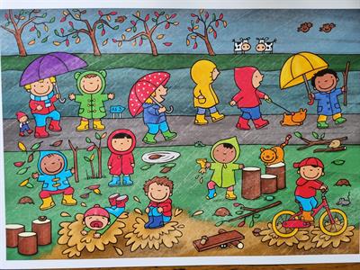Herfst - Wandelen in de regen (praatplaat)